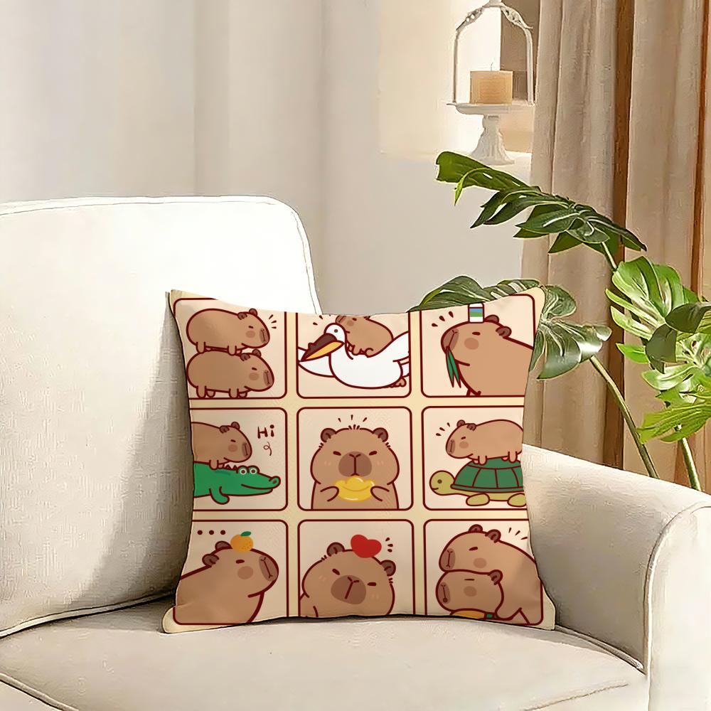 Capybara Cartoon Cute Cushion Cover Reversible Plush Pillow Cover Soft Fluffy Home Decor for Sofa Bedroom