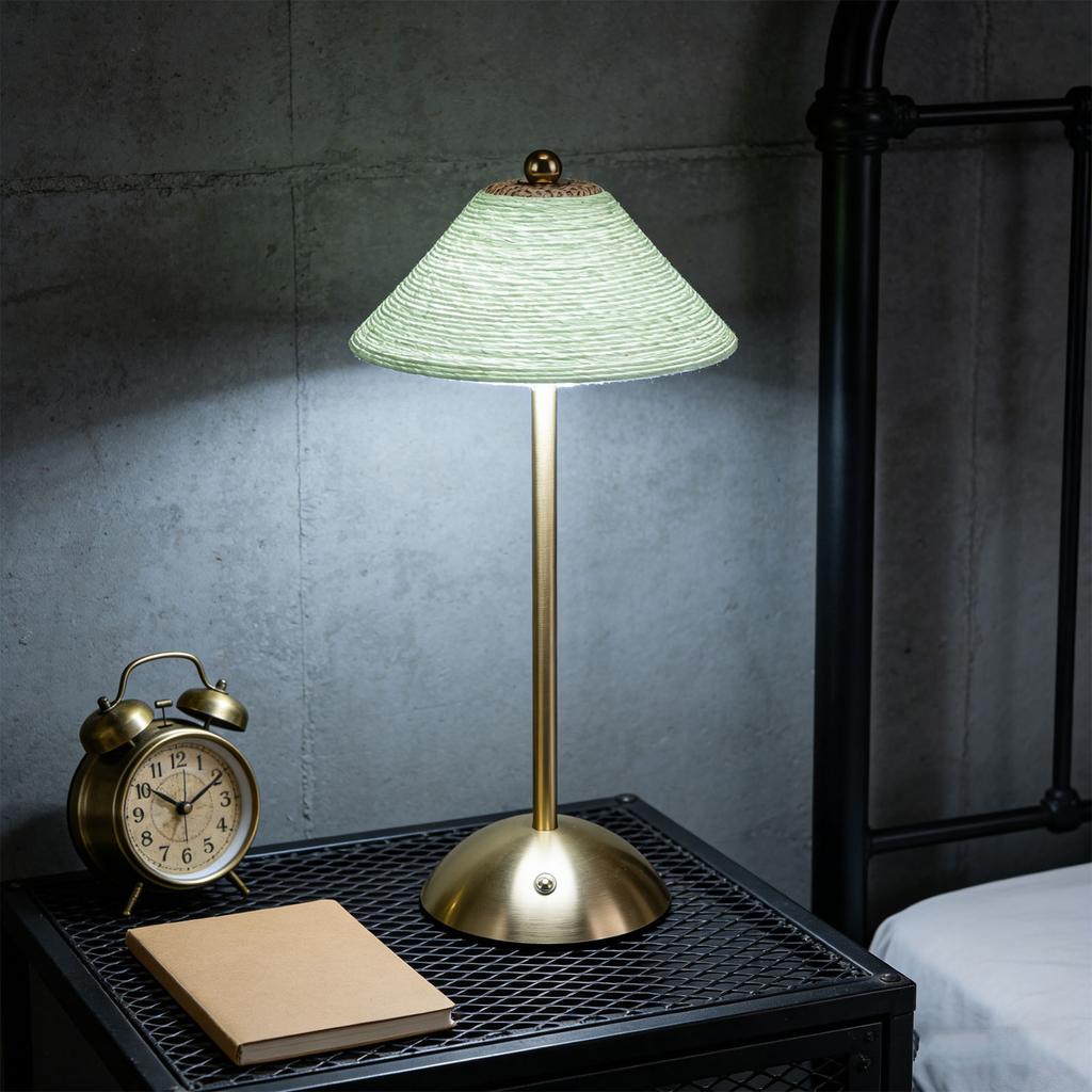 Table Lamp 3 Colors Cordless Handwoven Paper Rope Lampshade Bedside Table Lamp for Bedroom