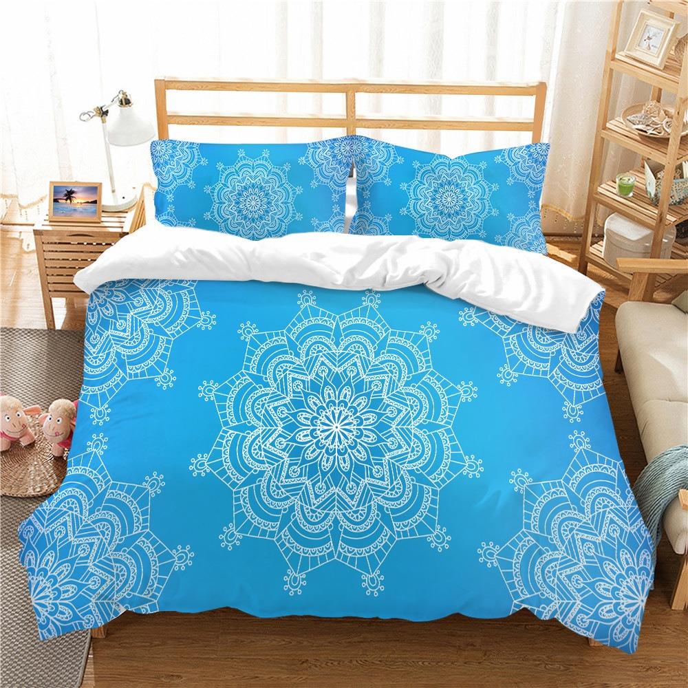 Microfiber Fabric Boho Bedding Sets, Boho Duvet Cover Set, Queen Size, 3D Print, Datura Mandala Flower, 220x240, Comforter