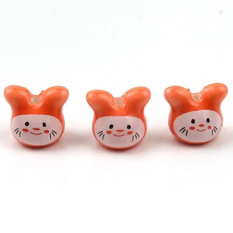 DW19 10PCS 12mm Cute Mini Cartoon Rabbit Beads Spacer Beads Charm Jewelry Making DIY Bracelet Necklace Material Accessories