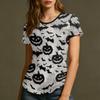 Damen Halloween Print Kurzarm Hals Locker Sitzendes T-Shirt für Party Freizeitkleidung