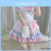 Vestito da cameriera Lolita con gatto rosa tenue per cosplay anime da donna con ricchi accessori