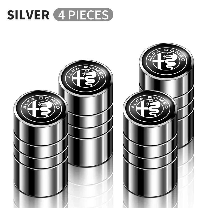 4Pcs Car Logo New Round Valve Metal Auto Parts For Alfa Romeo 159 147 156 166 Giulietta Giulia Mito Stelvio Brera Spider