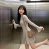 2026 Spring French-Inspired Women's Knit Dress: Long Sleeve, Waist-Cinching, Slimming Short Skirt