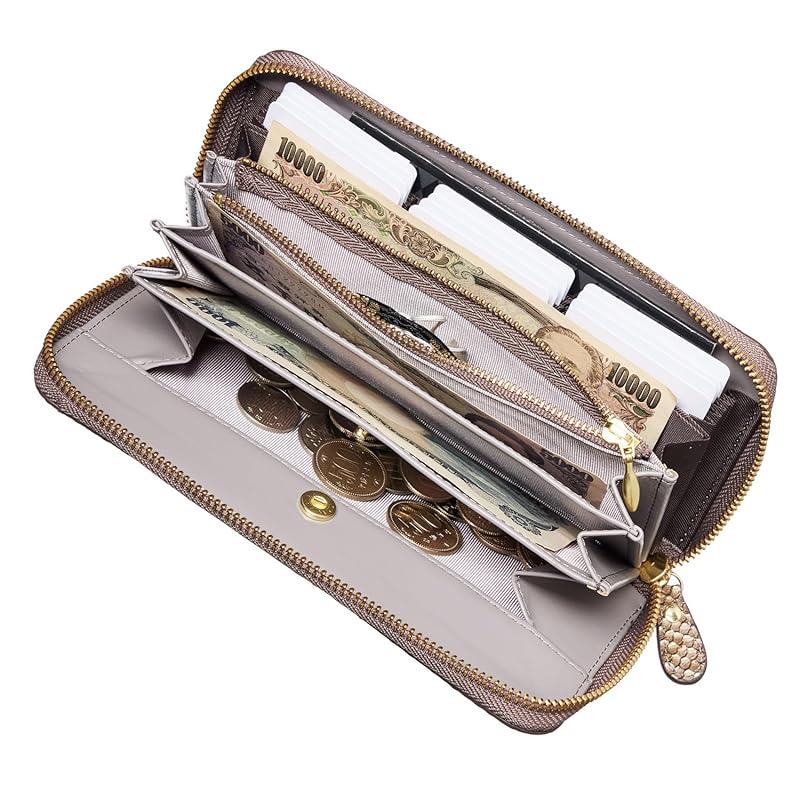[HENLY COAT] Made in Italy cowhide Anaconda Diamantina ladies round zipper long wallet wallet money luck up feng shui money luck wallet present for