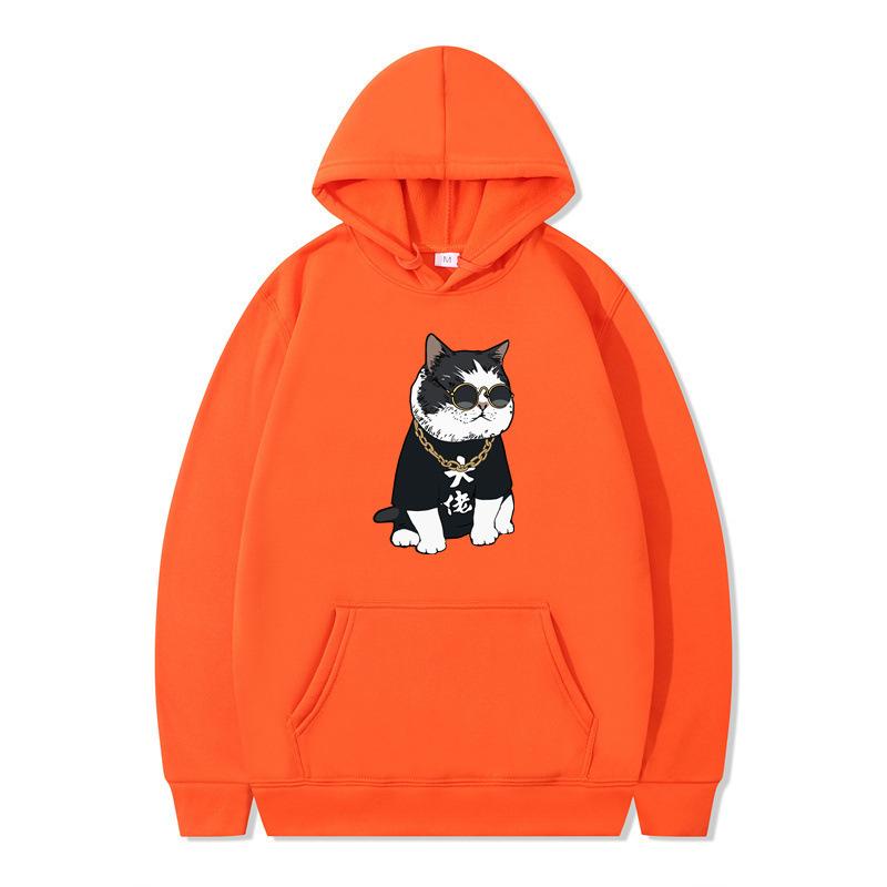 

Новая анимация принт кота-босса осень и зима мужской и женский свитер худи XXXL оранжевый