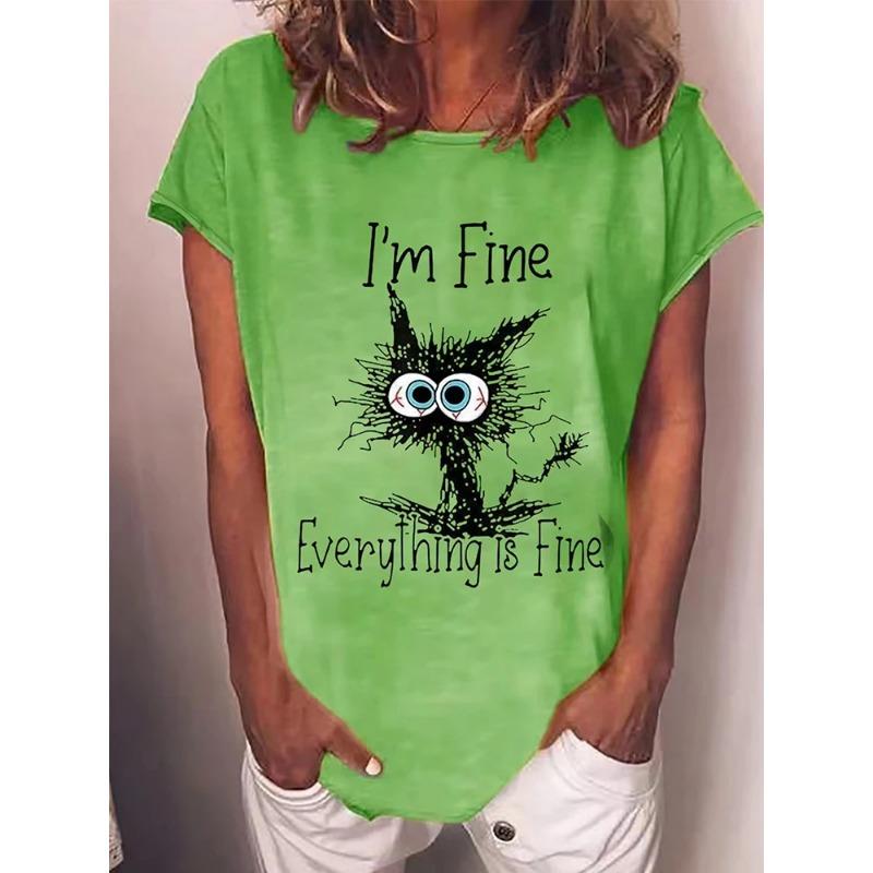 

Большие размеры модная женская футболка с принтом кота Kawaii футболки топы с коротким рукавом футболка свободного покроя женская одежда XXXL зелёный