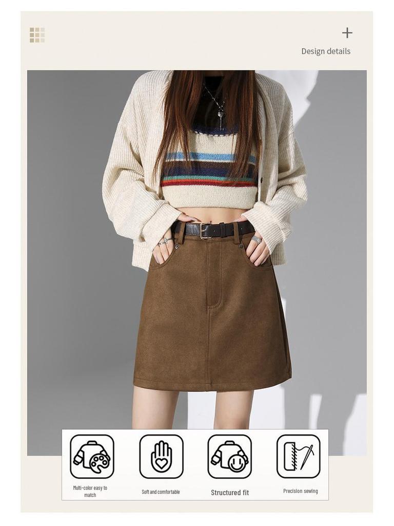 Chic Spicy Girl A-line Mini Skirt: Sexy, Versatile, Anti-exposure, Slimming Autumn/Winter Fashion.