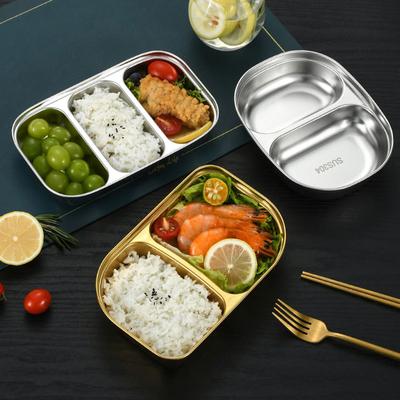 304 Edelstahl Teller mit mehreren Fächern Ideal für Familienmahlzeiten, Schullunches und Büro-Bento