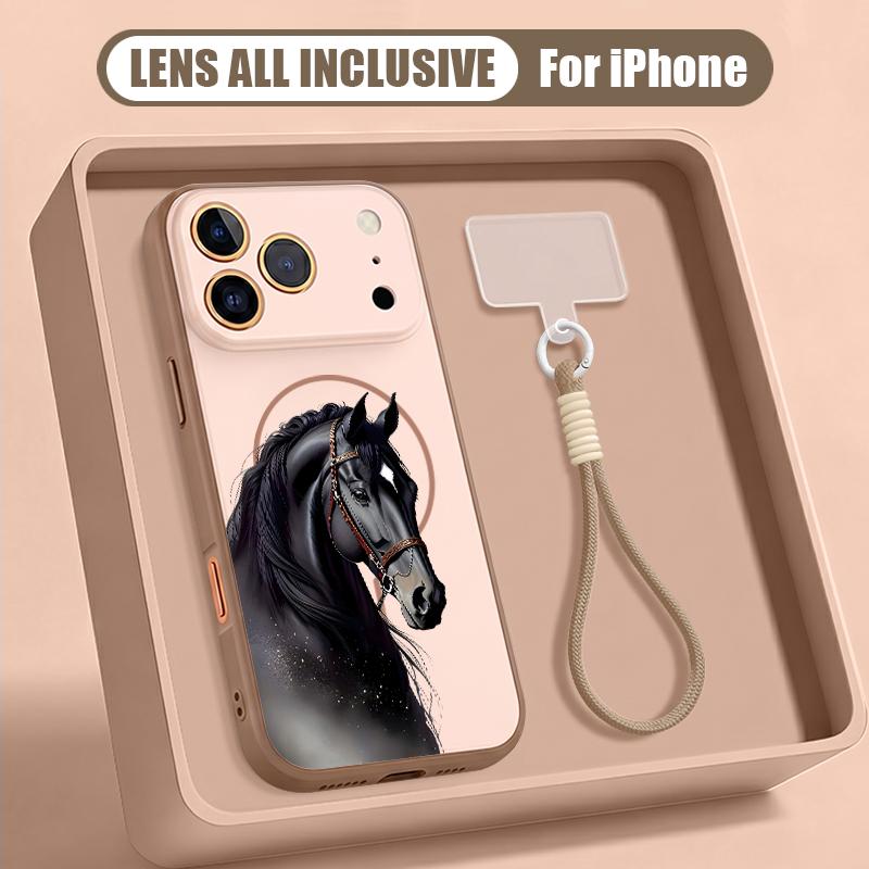 Cartoon Horsey Fireworks Print Hand Strap Case For iPhone 17 Pro Max iPhone 16 15 14 13 Pro Max Magnetic For Magsafe Hybrid TPU+PC Matte Cover