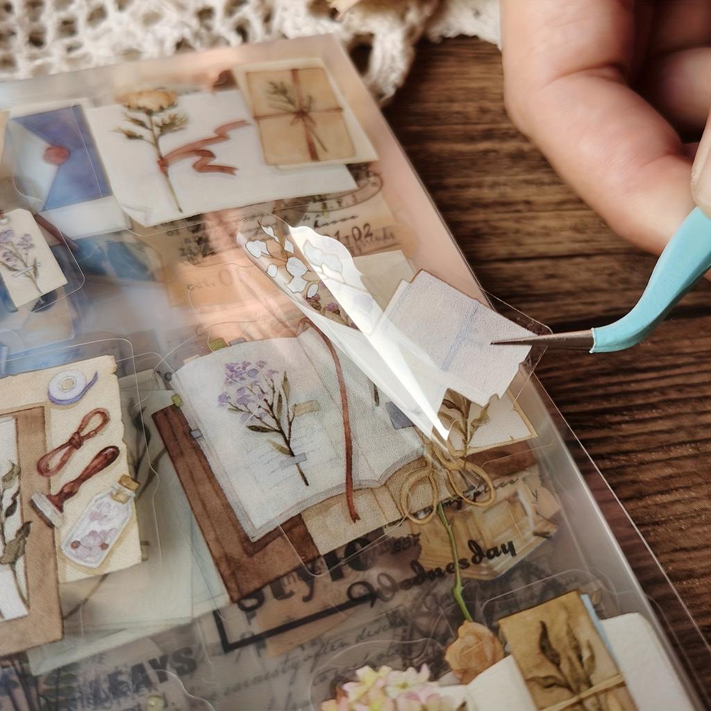 20 Sheets Vintage Botanical Flowers, Butterflies, Letters & Birds PET Sticker Set, Decorative Diary Journaling Stickers