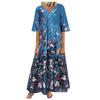 Ladies Casual Printed Long Dress V Neck Mid Waist Pullover Oversized Dress