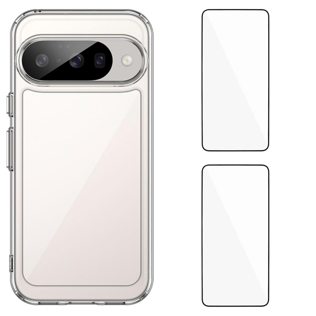 

For Google Pixel 10 Clear Phone Case WANLONFENG MF2 Series TPU Acrylic Cover with 2Pcs Tempered Glass Transparent