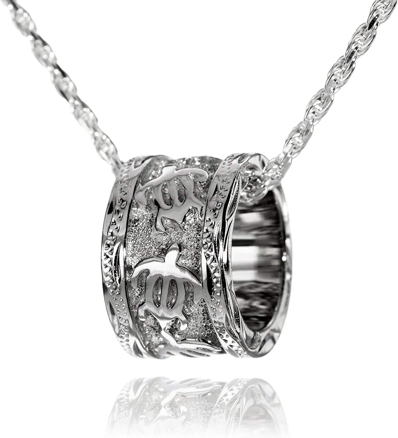 

Hawaiian Jewelry Turtle Honu Embossed Tube Pendant Necklace Silver 925 Rope Chain [Leilani] (Sea Turtle) (with 45cm)