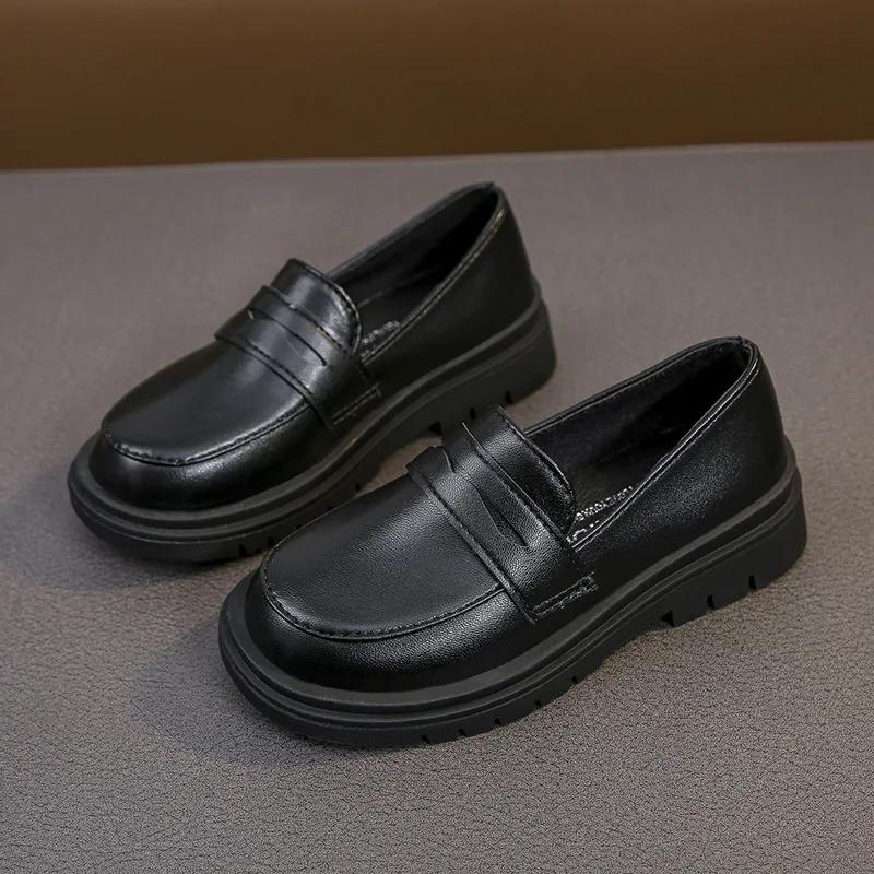 Children's Black Boys UK Uniform School Shoes Fashion Soft Kids Versatile Girls Shalow Loafers Slip-on Breatheable 2024 Spring