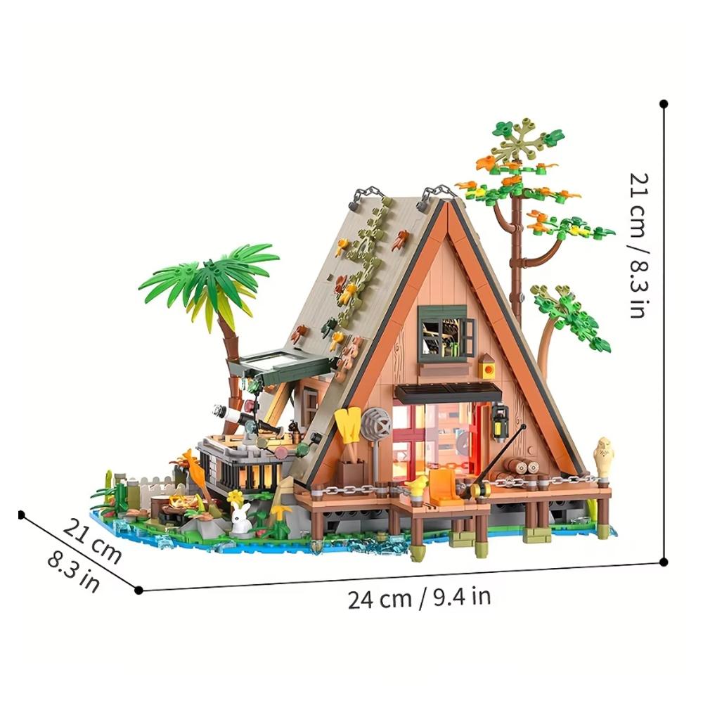 A-shape Room Decor Bricks 1486PCS Forest House Building Blocks with LED Light Tree Cabin Display Bricks Set Kit for Nature Lover