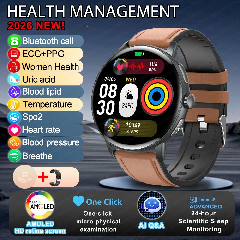 2025 New ECG Uric Acid Smart Watch Blood Component Temperature Heart Rate Stress Al Q&A Bluetooth Call Health Monitor Smartwatch