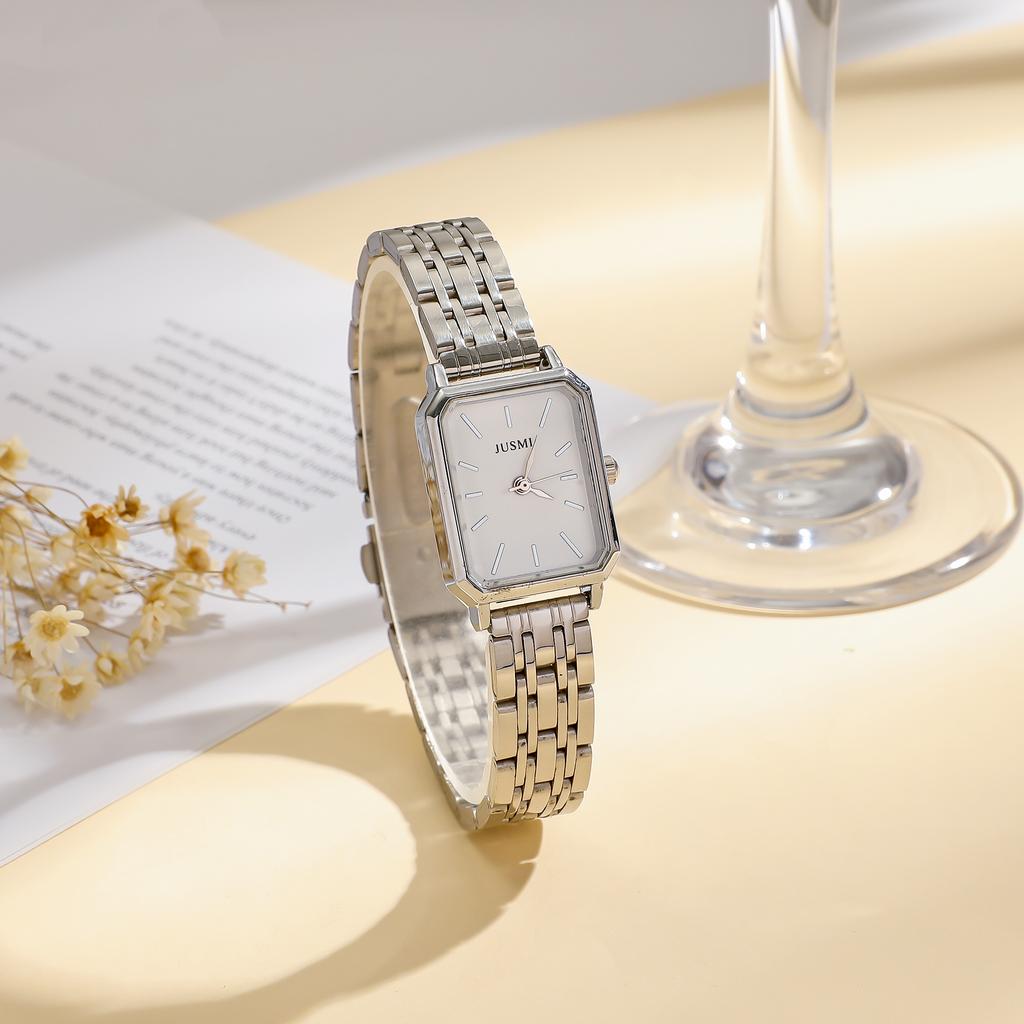 Fashionable Simple Small Square Steel Women's Quartz Watch Jewelry Set 2 Sets, Suitable for Christmas and Halloween Gifts