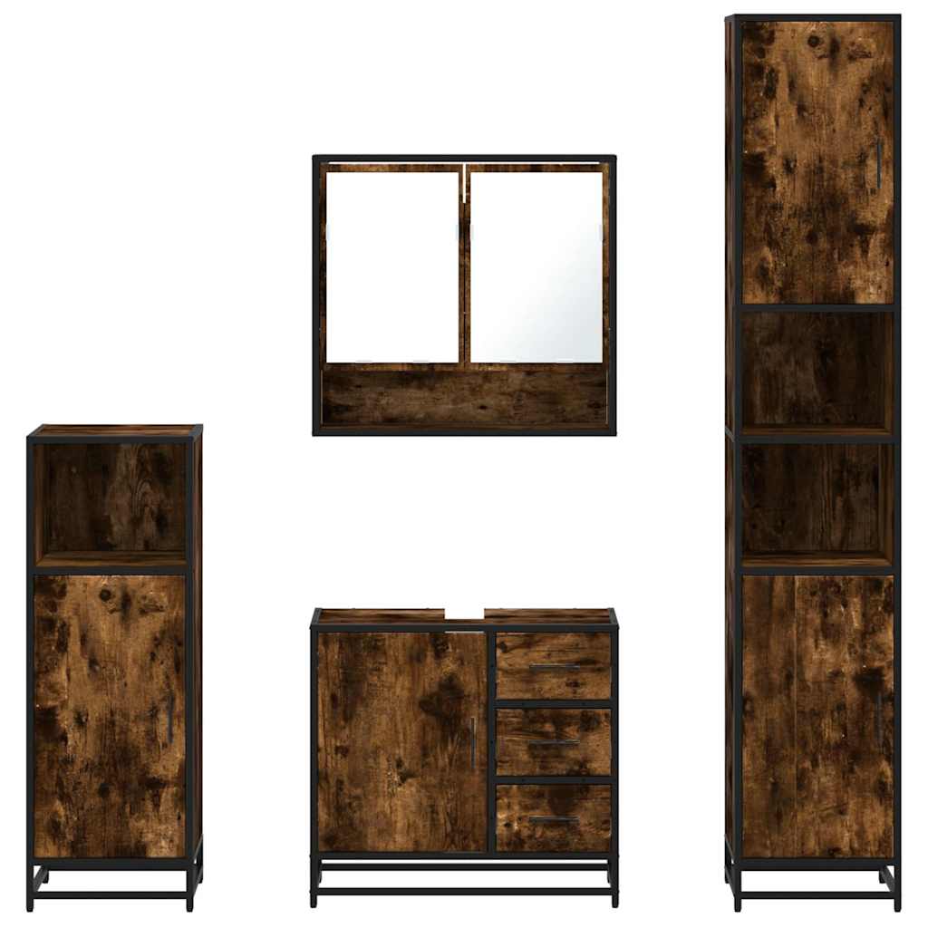 4 Piece Bathroom Furniture Set In Smoked Oak Wood Material