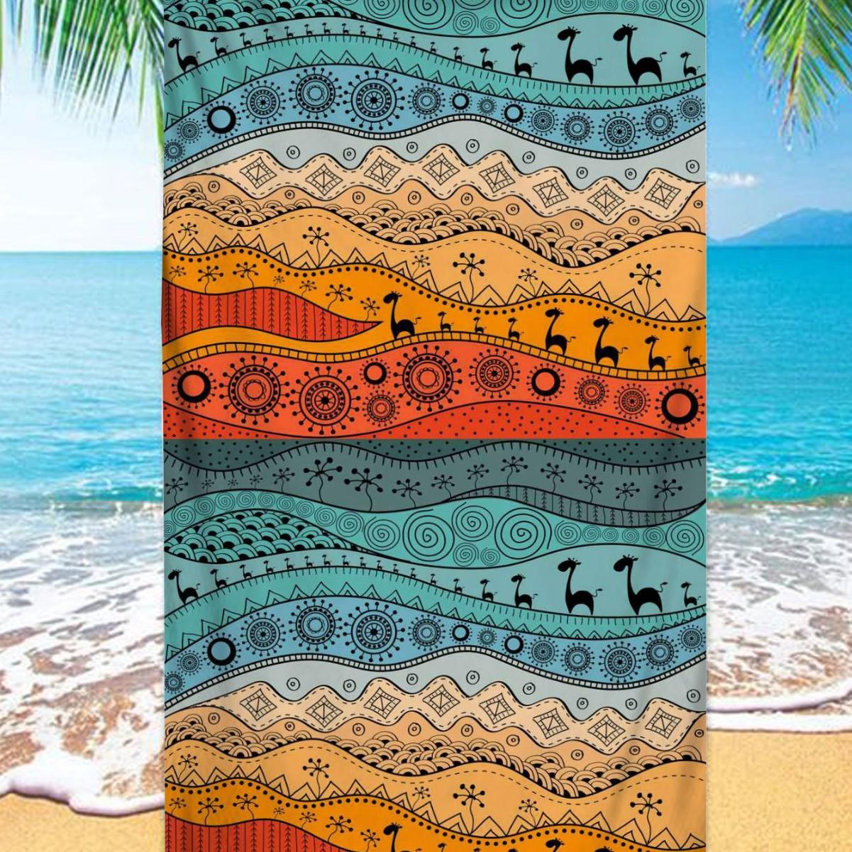 

Bohemian Geometry digital-printed polyester Superfine fiber double-sided fleece Beach vacation bath towel, beach towel W40*H60(CM)