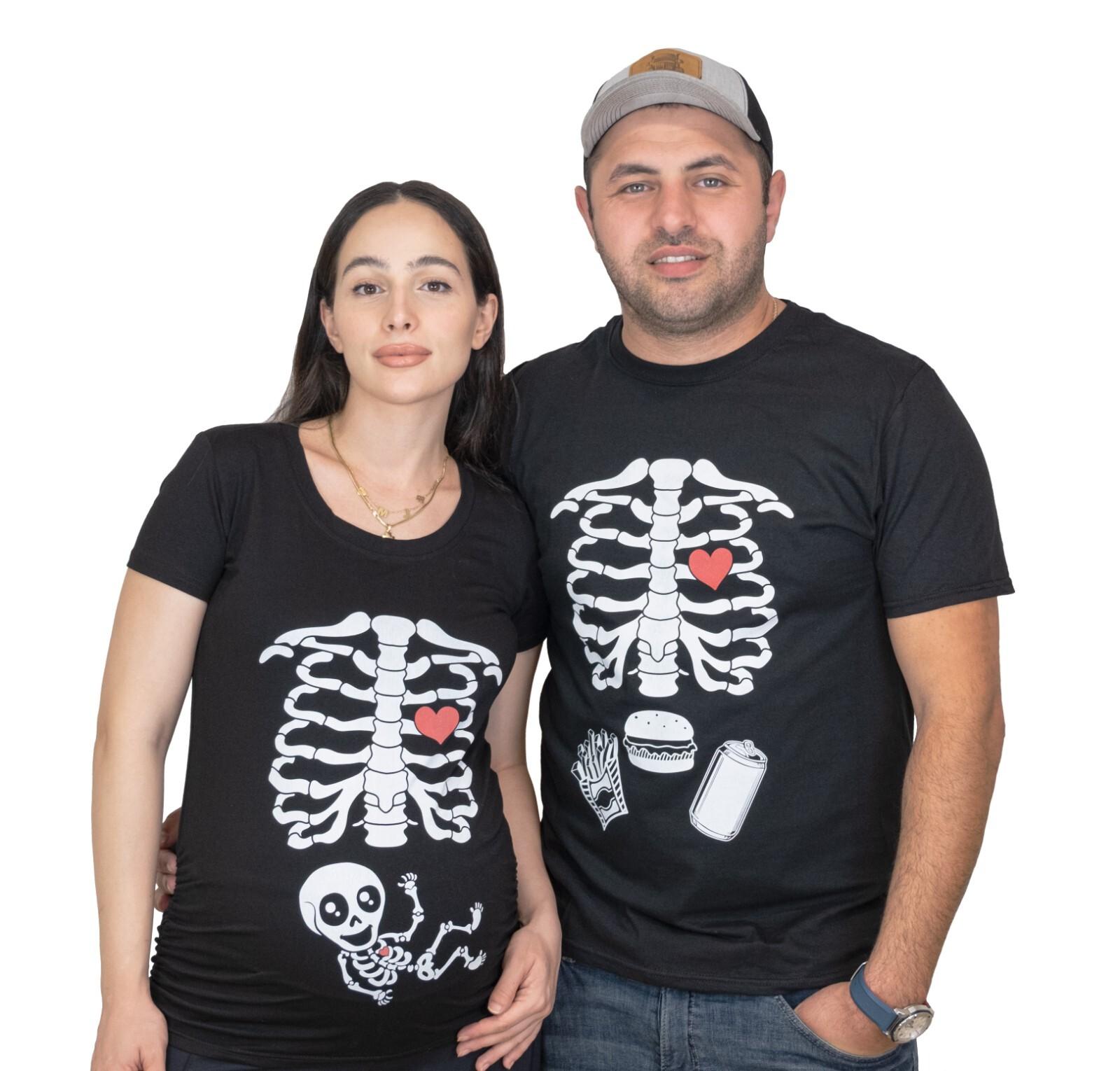 Couple Matching gender reveal Halloween T-Shirt Mens Womens Tees Top Skeleton Xray Maternity teeshirt 4XL