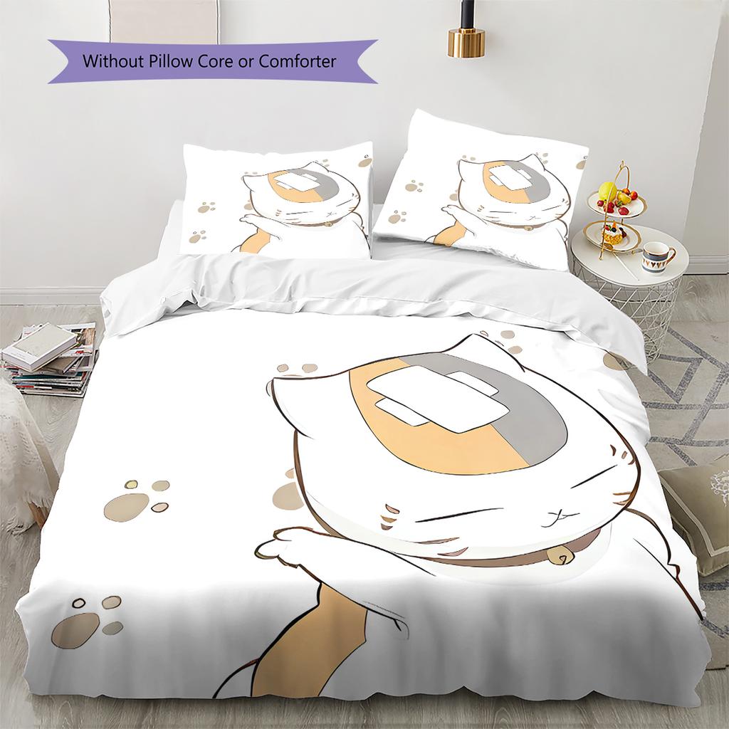 Nyanko Sensei Pattern Bedding,Quilt Set Quilt Cover Pillowcase Home Birthday Gift (1 * duvet cover + 2 * pillowcase, without core)