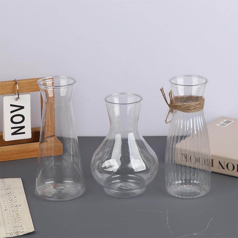 1Pc Plastic Striped Vases Transparent Vases Large-Bellied Vase For Wedding Banquets, Festivals And Home Table Decoration