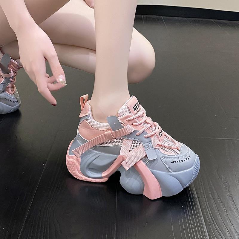 Fashion New Fashion Summer Women's Platform Sneakers Thick Bottom Breathable Mesh Casual Shoes 7.5CM High Heel Sports Dad Shoes Woman