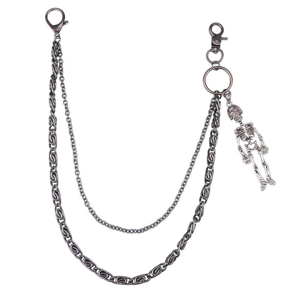 Punk Skull Waist Chain With Metal Double Layer Chain For Hip Hop Style Men Women