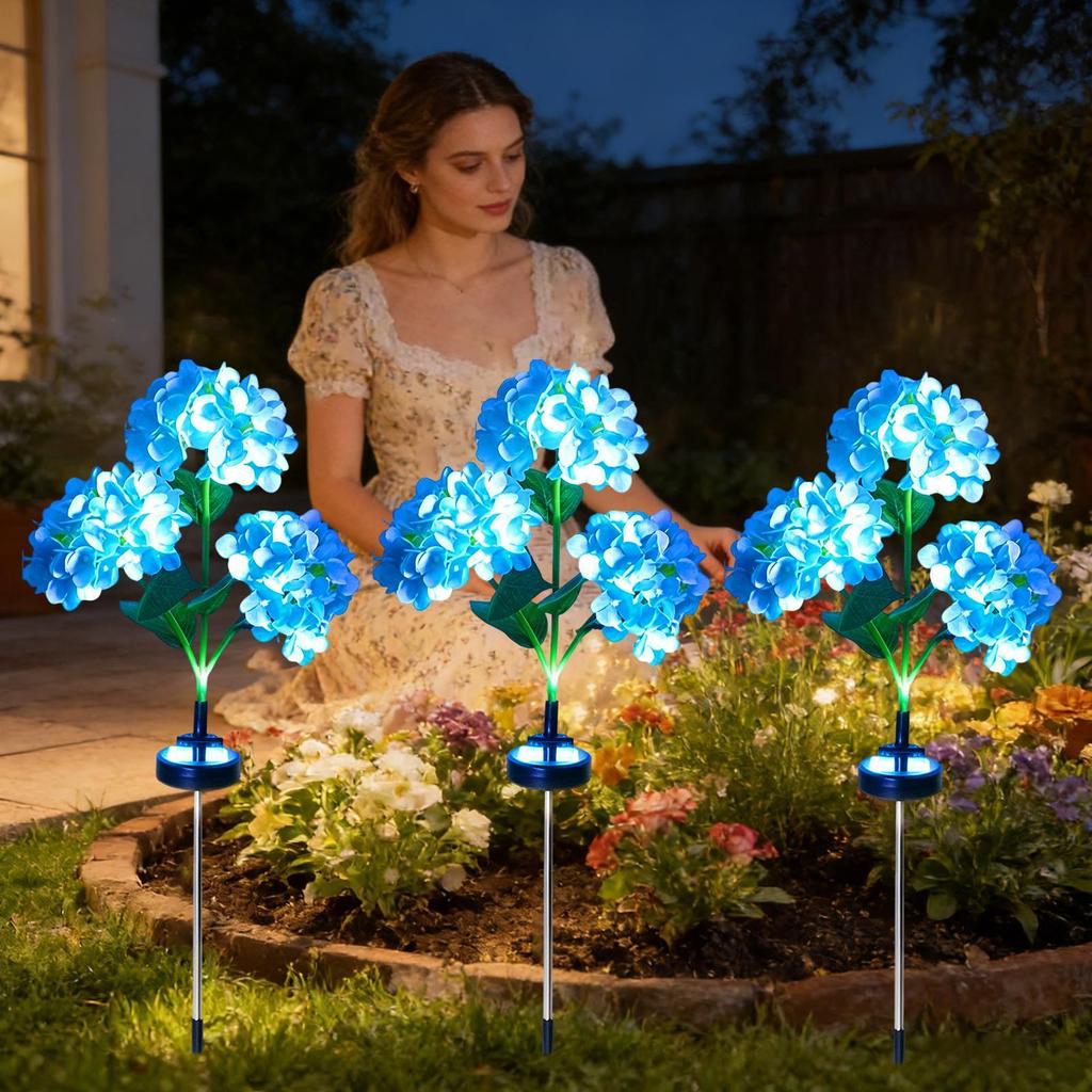Solar Lights Outdoor Decorative Waterproof Hydrangea Walkway Lighting Solar Powered Landscaping Lights For Yard Patio Backyard