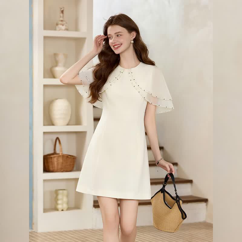 Women s 2026 Summer French Chic Shawl Sleeve Dress M абрикосовый