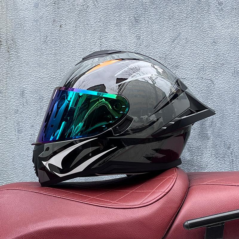 Full Helmet Double Mirror Helmet Men's Four Seasons Universal Hard Hat Female Knight Locomotive Double Lenses