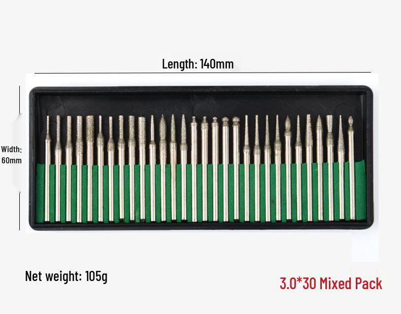 Diamond Grinding Needle Set - 30 Pieces, 3mm, 2.35mm Shank, for Nail Art & More 3mm Shank Set