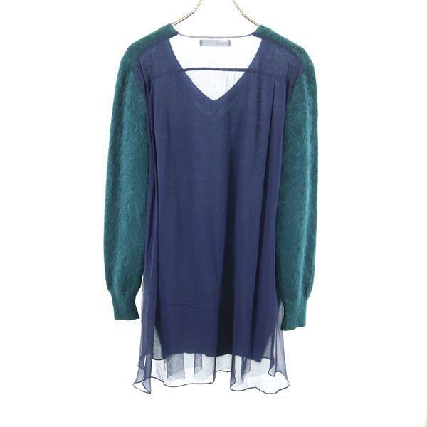 sacai luck Long sleeve Switching V-neck sweater Green knit Women Used