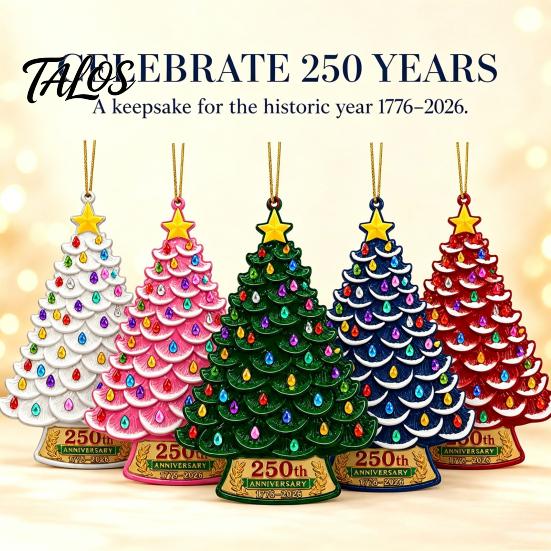 Christmas Party Supplies 5 Pcs 2D Flat 250 Anniversary USA Tree Ornament, Year Decorative Wall Hanging of America 1776-2026 Acrylic Patriotic