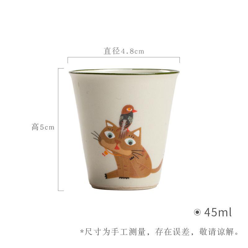 

Cute Cat Ceramic Tea Cup Kung Fu Tea Set Plant Ash Tea Cup Creative Culture 51-100ml