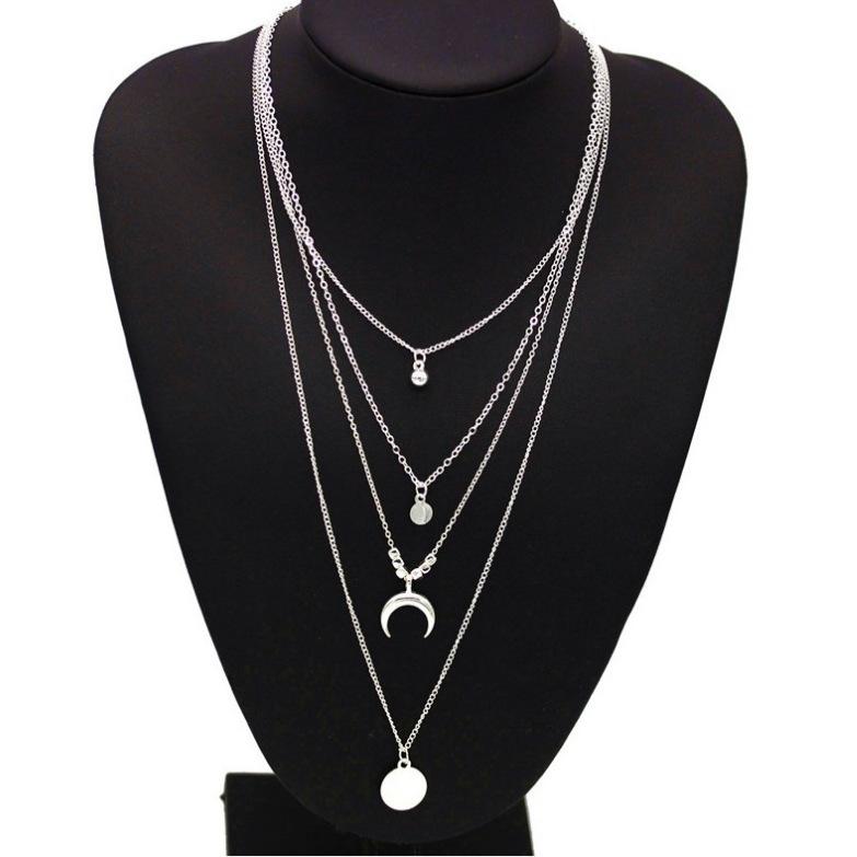 Vintage Personality Multi-layer Moon Disc Pendant Necklace Fashionable Decoration Accessories