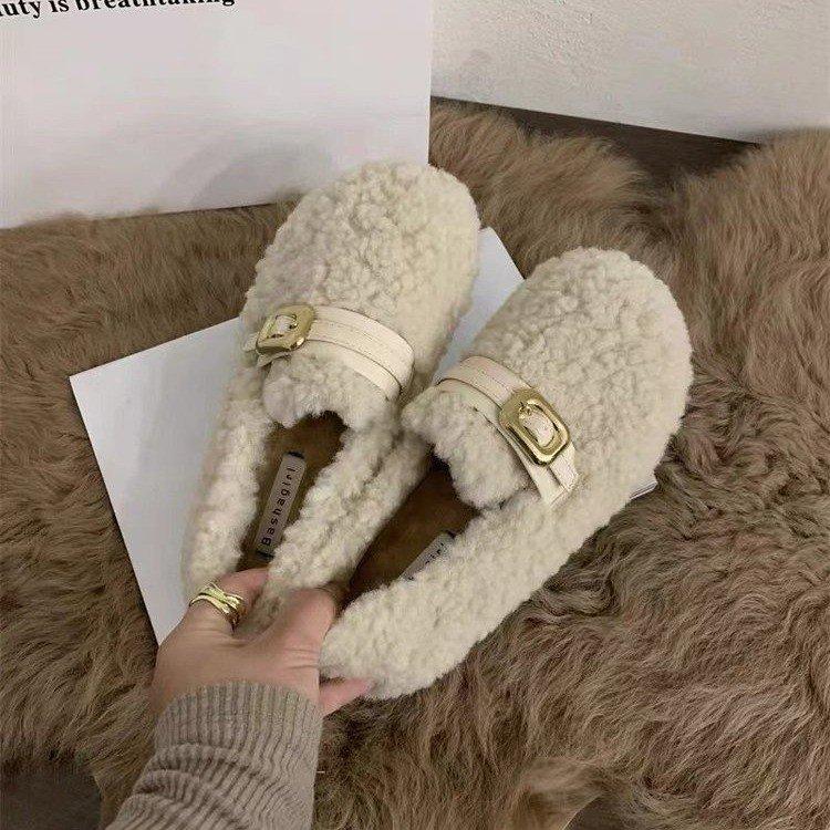 Xiaoxiangfeng lamb fleece-soled fluffy shoes for women's outer wear 2025 autumn and winter new belt buckle soft-soled Doudou maternity cotton shoes