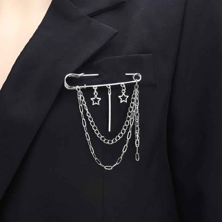 Edgy Chain Pin Adornement Unique Badge Pin Stylish Brooches Accessory for Women