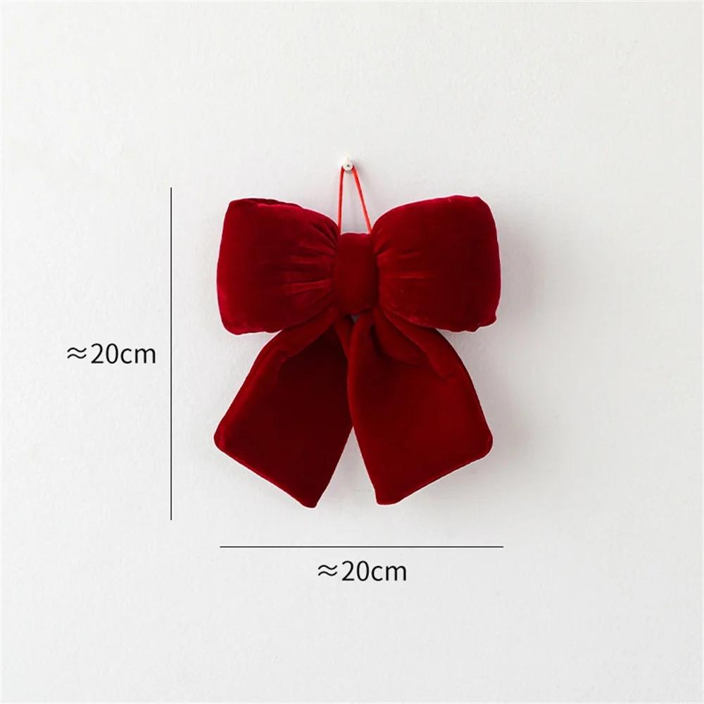 Christmas Bow Decoration Velvet Red Bow Knot Baubles Hanging Ornaments DIY Xmas Trees Pendant For Holiday Home Party Decorations