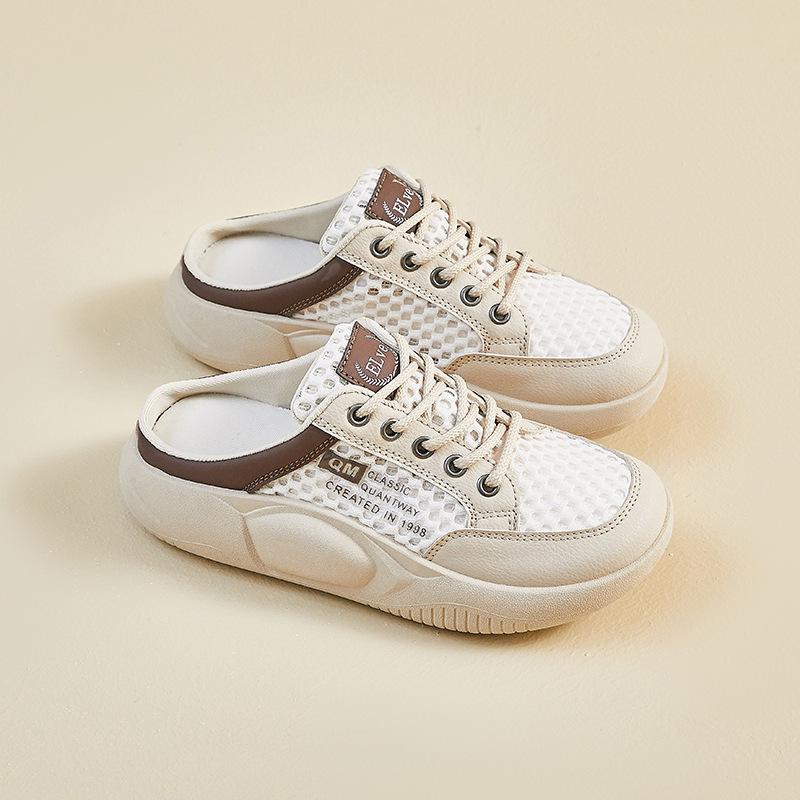 Fashion Summer Women's Slippers 2025 New Closed Toe Ladies Shoes Fashion Casual Breathable Sneakers Lace-up Outdoor Mesh Half Slippers