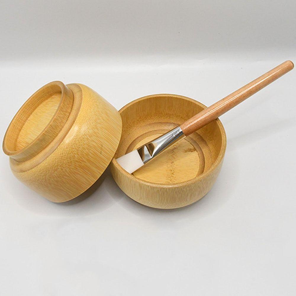 4pcs/set Portable Mask Brush Bowl Set Natural Bamboo Diy Facial Tools  For Skin Care