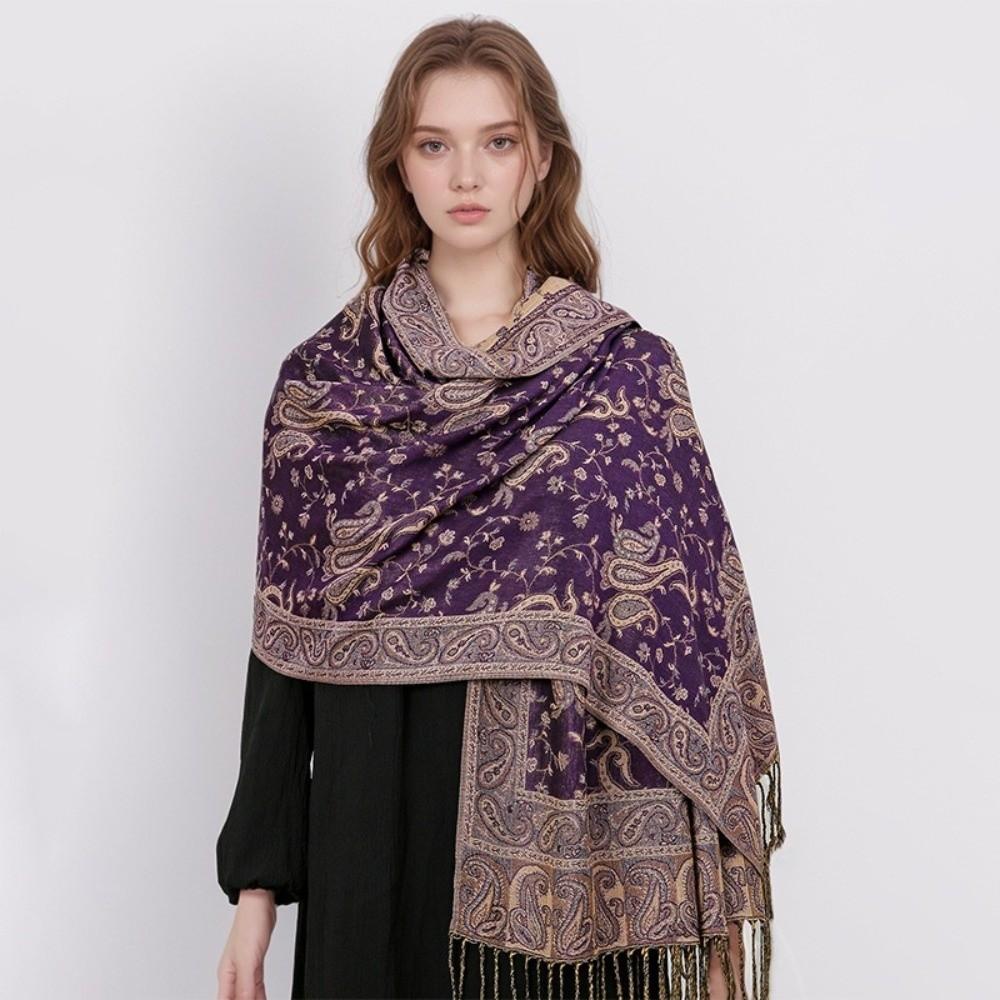 Tassels Sunscreen Shawl Ethnic Style Cashmere Scarf Retro Paisley Shawl  Women