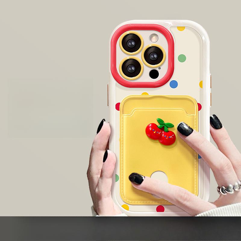 

Подходит для чехла для мобильного телефона Apple 15 Iphone14pro Вишневая кукла Кармашек для карточек Шнурок 13 Полная защита от падения 12 Нишевый X iPhone SE (2nd Generation)