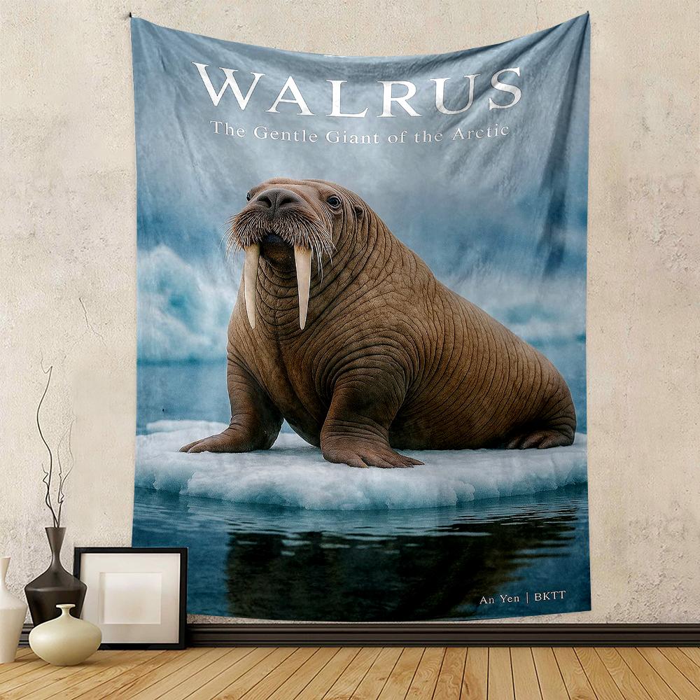 Walrus on Ice Arctic Wildlife Design Patterned tapestry for bedroom and living room home decor