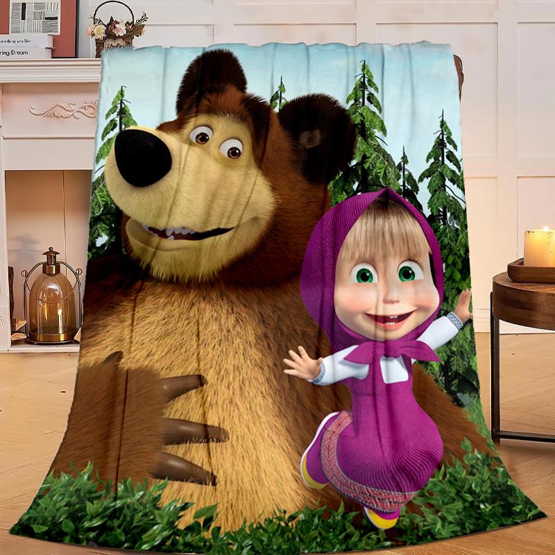 1PC Bear In Spring Flannel Blanket Gift, Suitable for Both Men And Women, Soft Ideal for Beds And Sofa, Birthday Or Christmas Gift