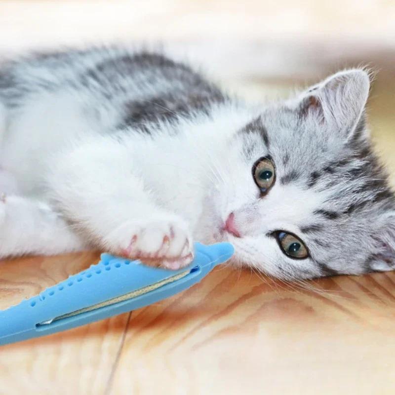1pc Cat Teeth Brushing Toy Teeth Cleaning Cat Stick Fish-shaped Silicone Toy Chew Resistant Interactive Toys Catnip Pet Supplies