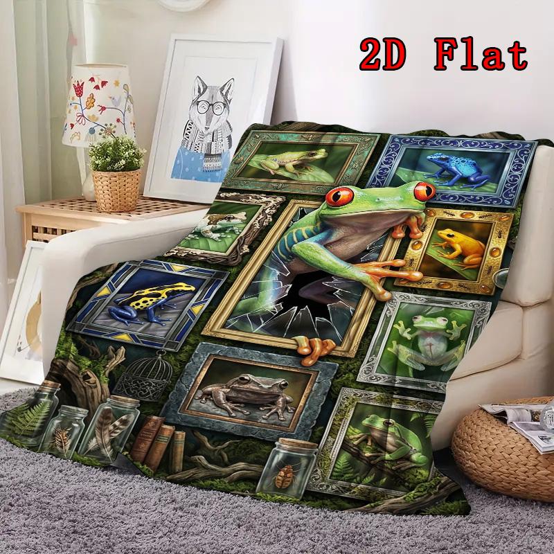 Froggy Fantasy 2D Flat Pattern Flannel Blanket, High quality All Seasons, Home Decor, Warmth and Comfort, Perfect for Christmas Gifts.