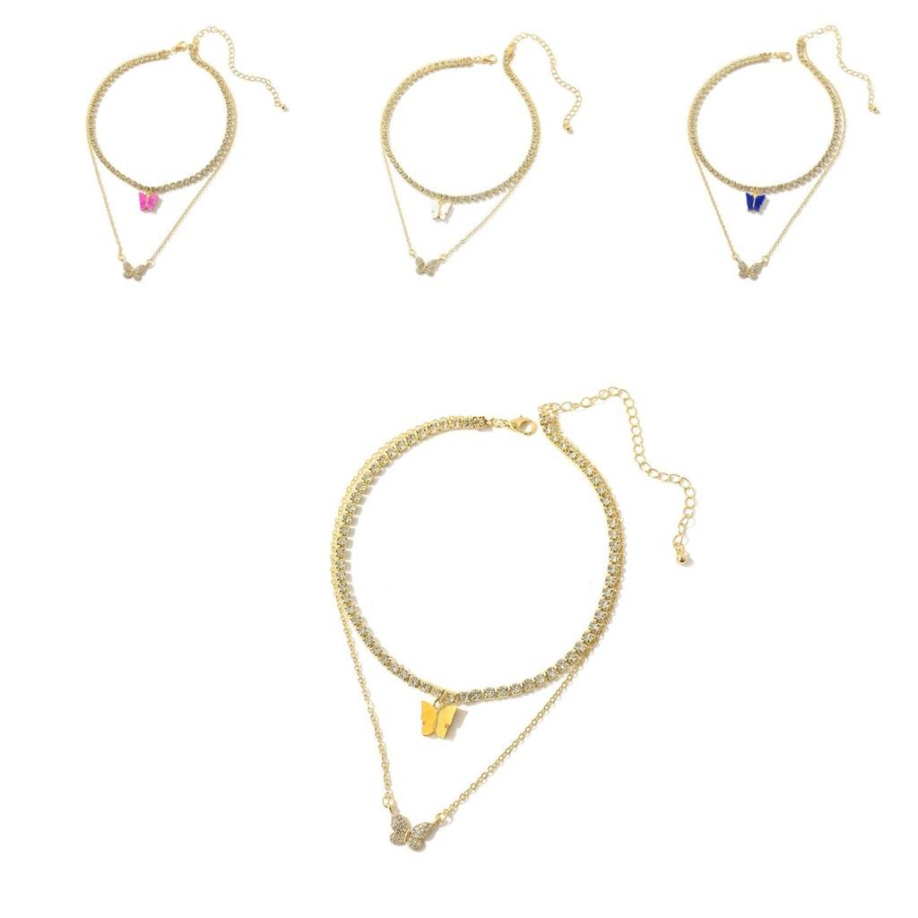 Elegant Butterfly Pendant Necklace In Geometric Design With Sparkling Rhinestones For Fashionable Women