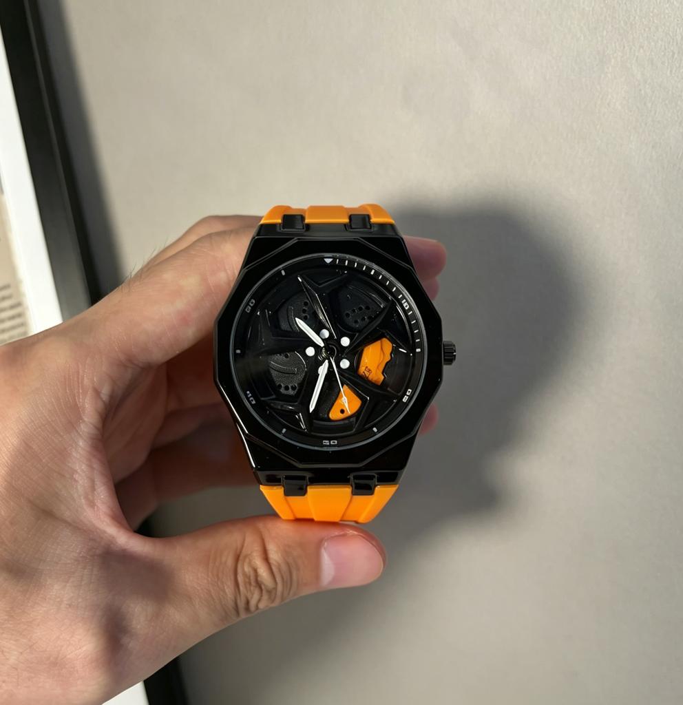 Men's wheel watch 3D rotating wheel hub brake caliper design a fashionable and creative gift for car enthusiasts